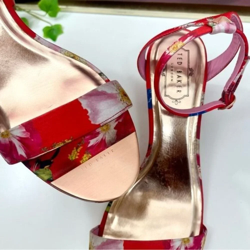 Ted Baker Rozie Block Heel Sandal in Berry Sundae Mix Satin Size EU 42 / US 11.5